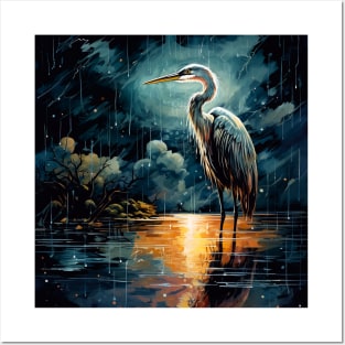 Heron in the Rain Posters and Art